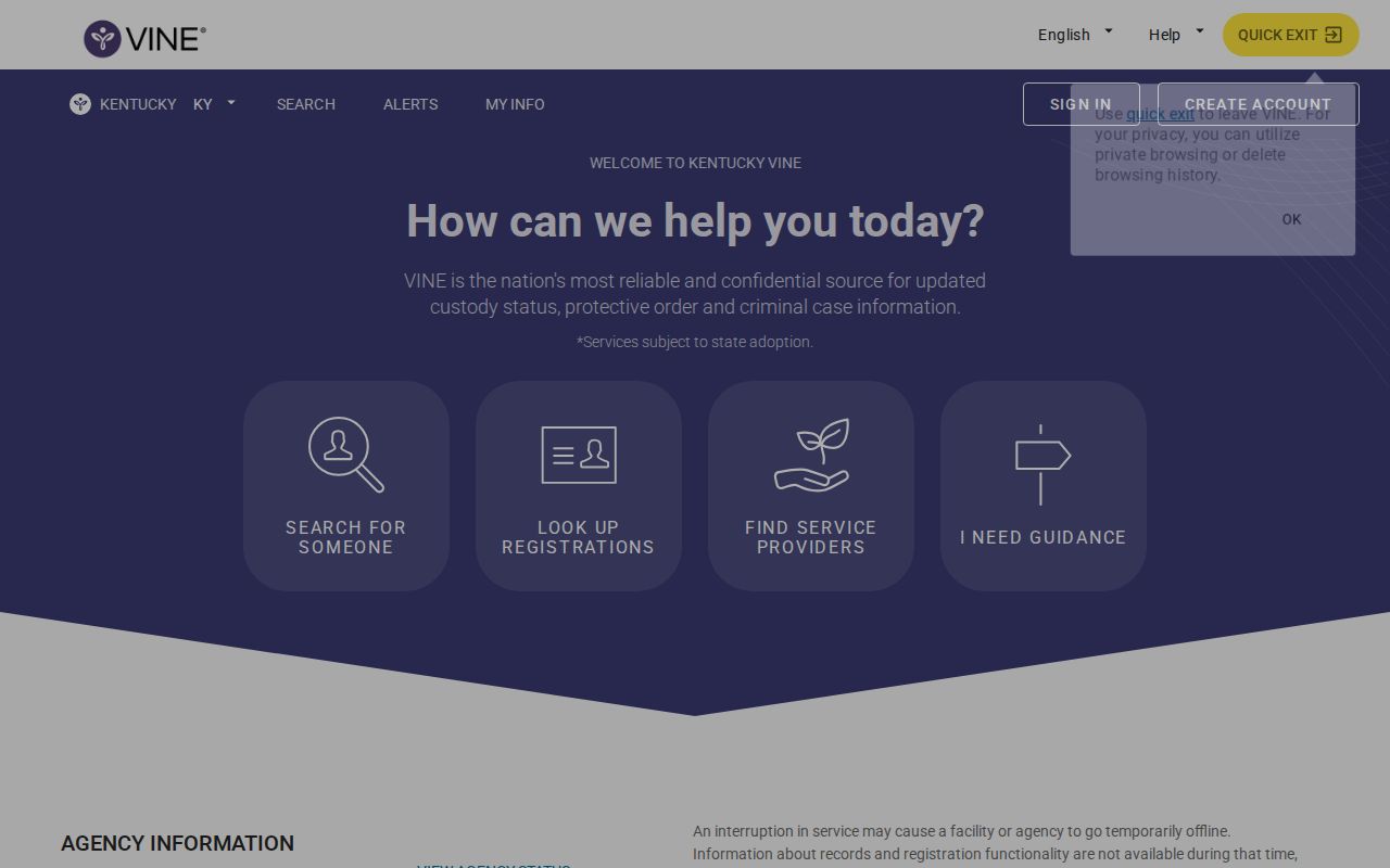 Kentucky VINELink search interface for Breathitt County custody and release notifications