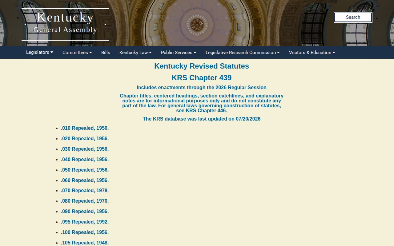 Kentucky Chapter 439 rules for Breathitt County inmate release dates